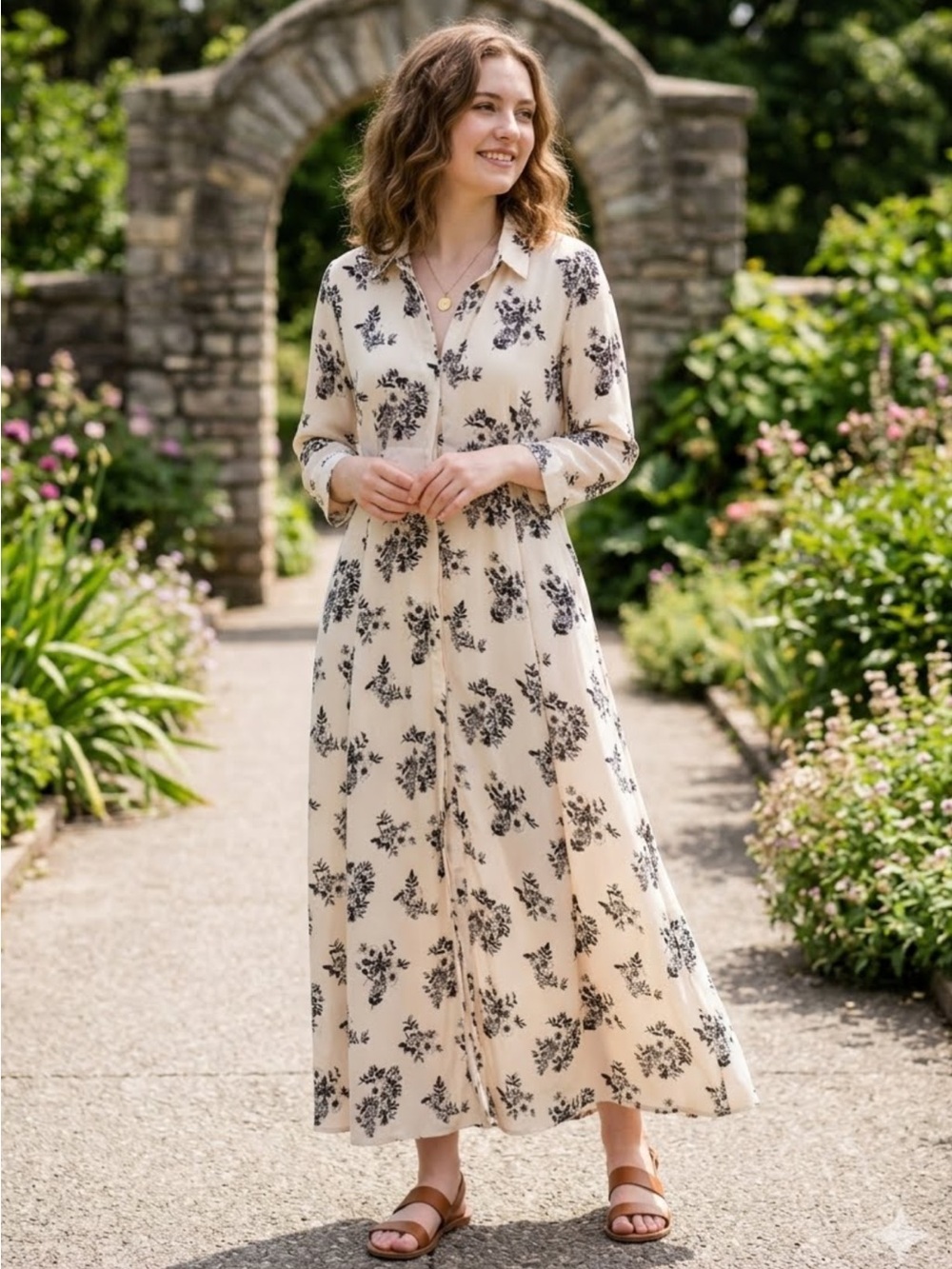 Ethereal maxi shirt dress panelled skirt pockets cream/black M